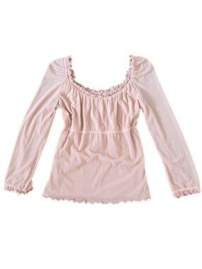 Vintage Y2K Top Guess Pink Sheer Peasant Babydoll Coquette Blouse Empire Waist